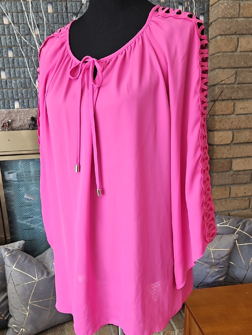 Zac & Rachel Pink Tie-Neck Blouse XL